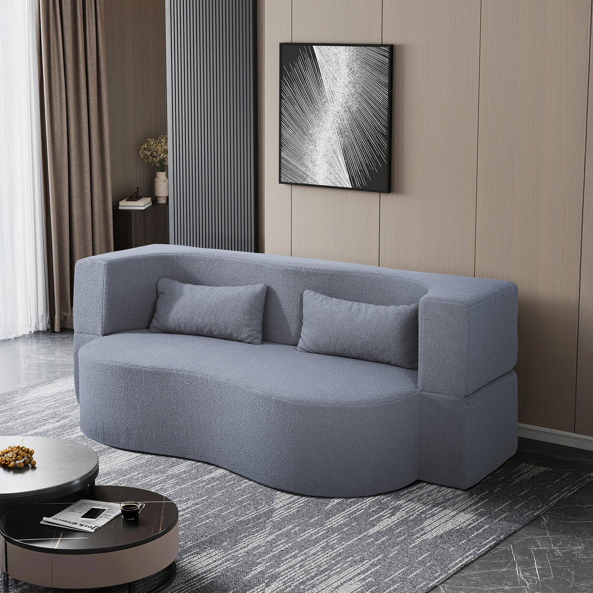 Full Size Convertible Teddy Fabric Sofa Bed With Pillows - Omega Lifestyles