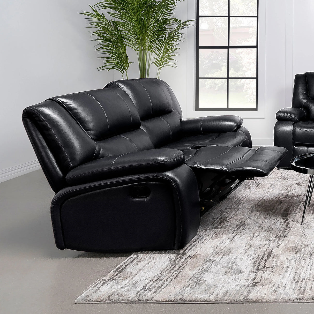 Black Upholstered Manual Reclining Loveseat With Pillow Arms - Omega Lifestyles