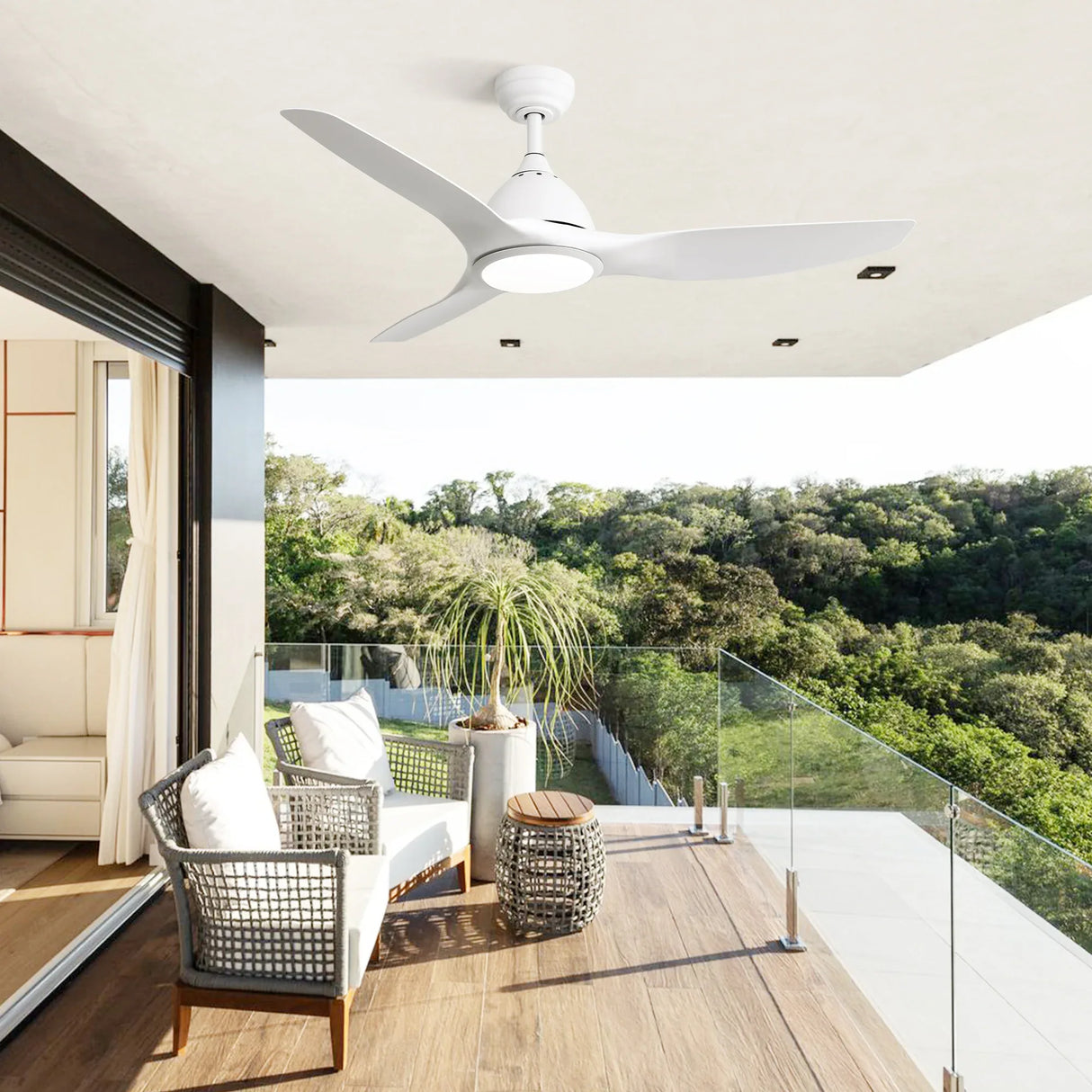52-Inch White ABS Remote-Controlled Ceiling Fan With Light - Omega Lifestyles