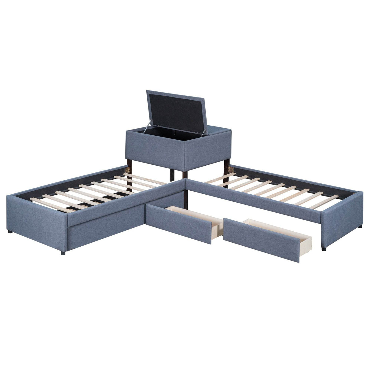 L-Shaped Upholstered Twin Platform Bed With Trundle Desk - Omega Lifestyles