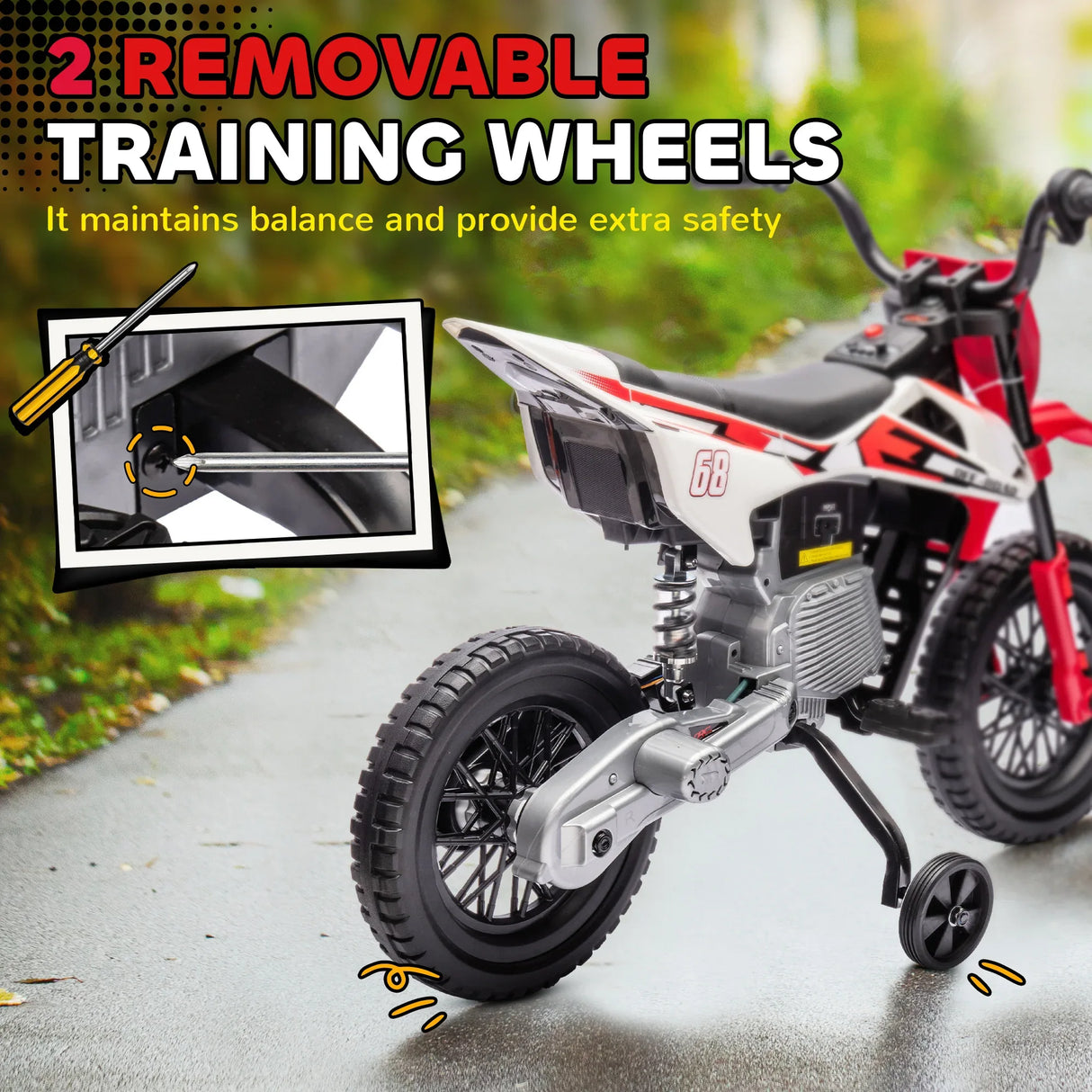12V Kids Electric Dirt Bike With Training Wheels - Omega Lifestyles