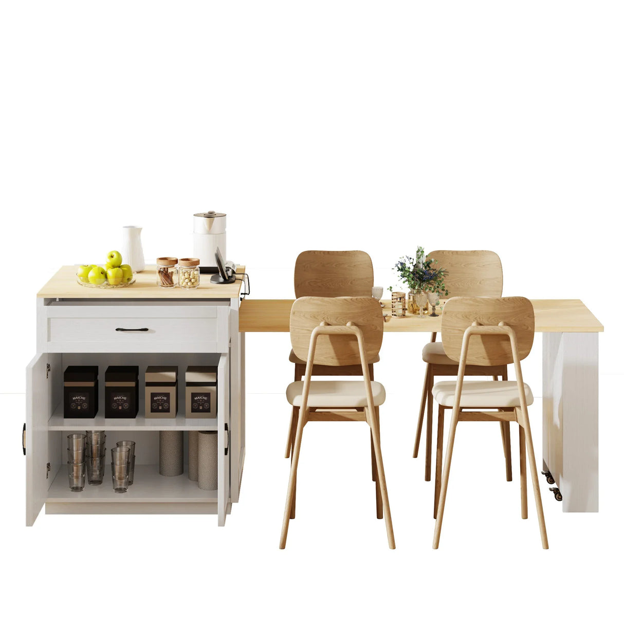 Extendable Kitchen Island With Dining Table Storage - Omega Lifestyles