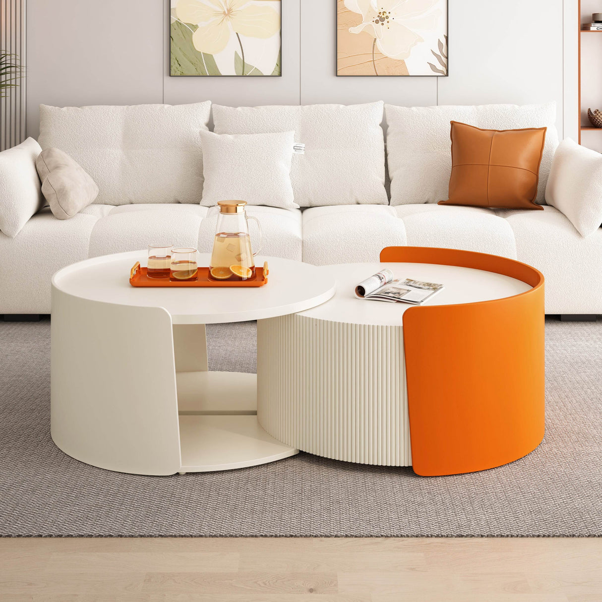 Modern Round MDF Nesting Coffee Table With Storage - Sleep Galleria