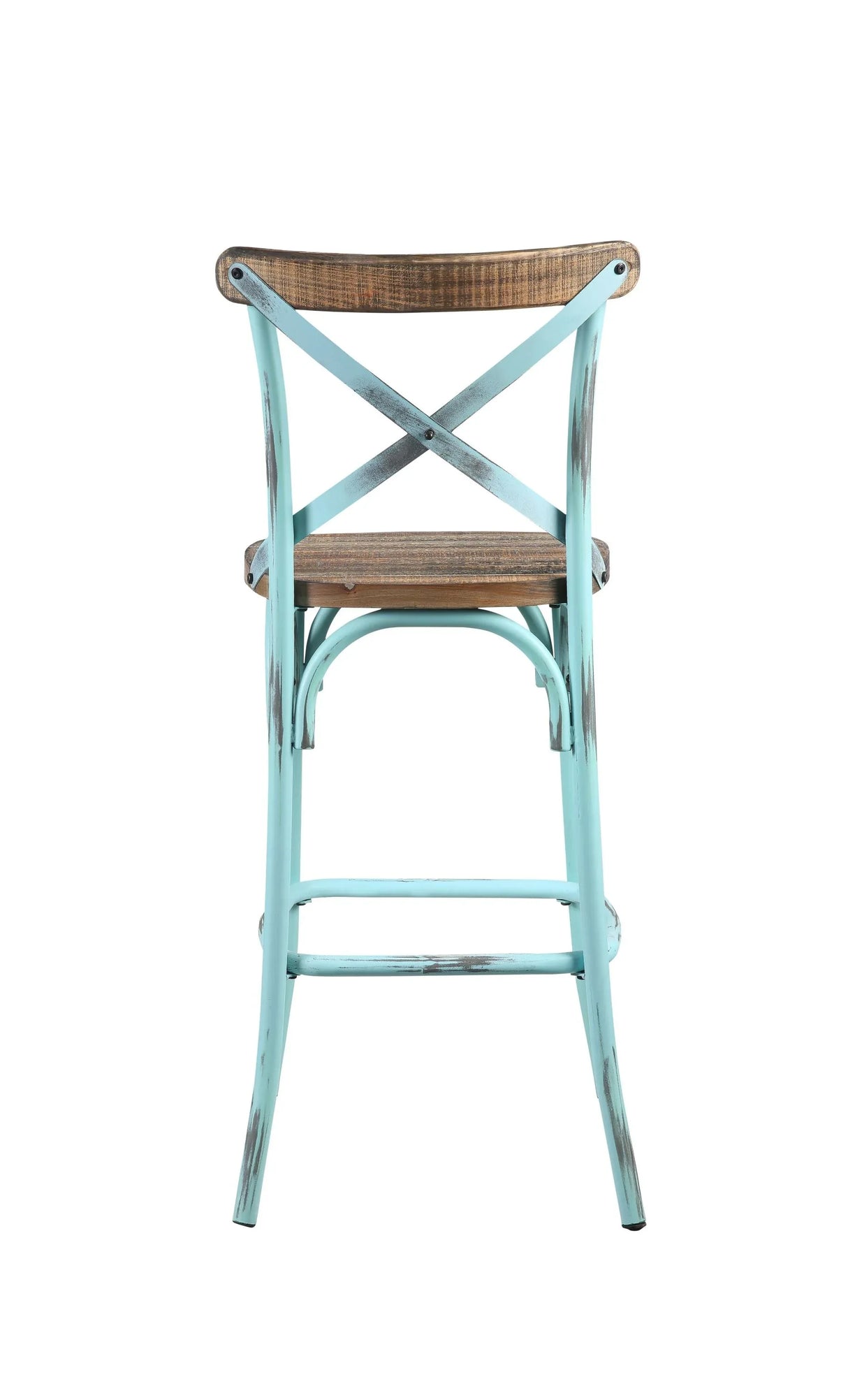 Vintage Industrial Armless Bar Chair With Oak And Turquoise - Omega Lifestyles