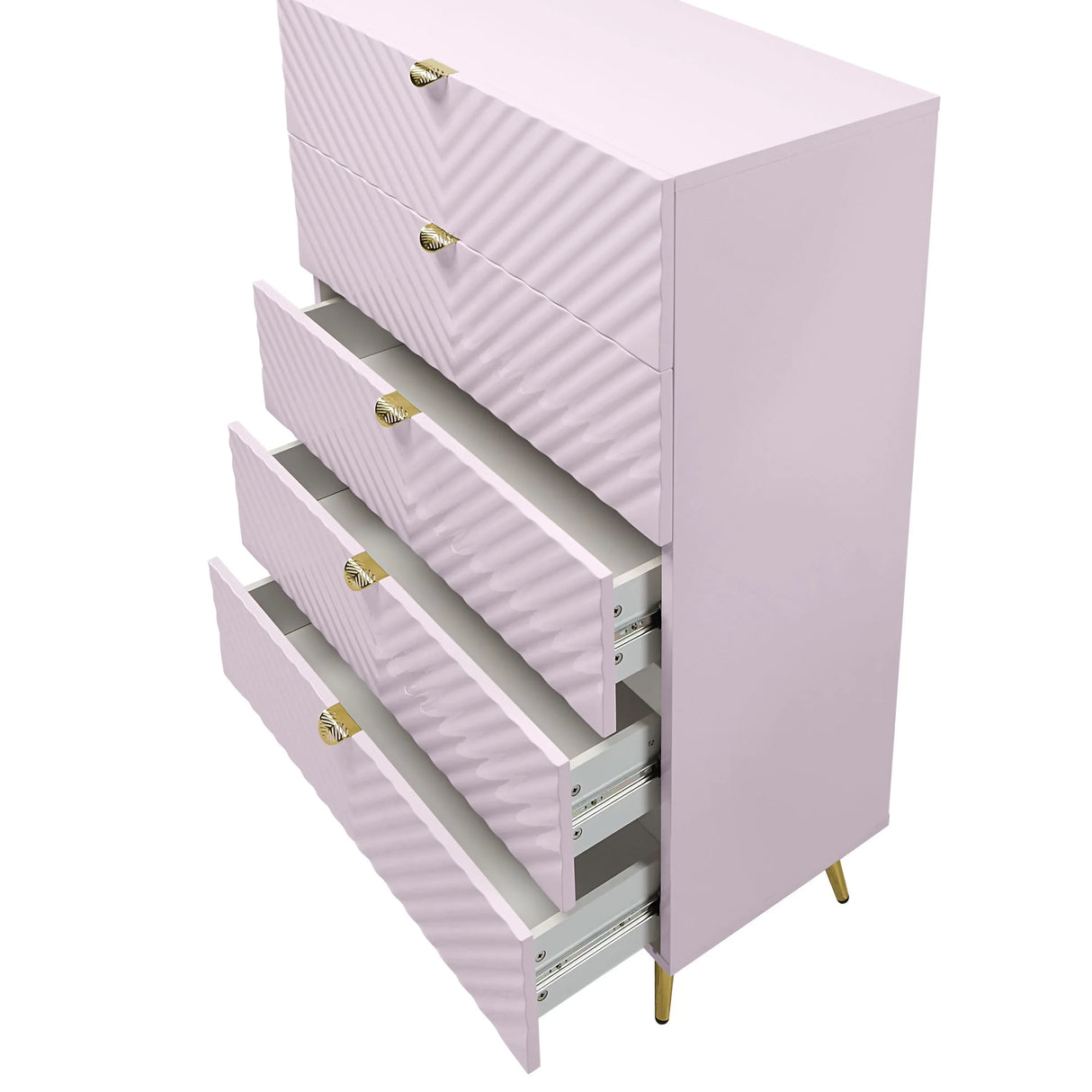 Pink High Gloss Wave Pattern 5-Drawer Chest - Omega Lifestyles