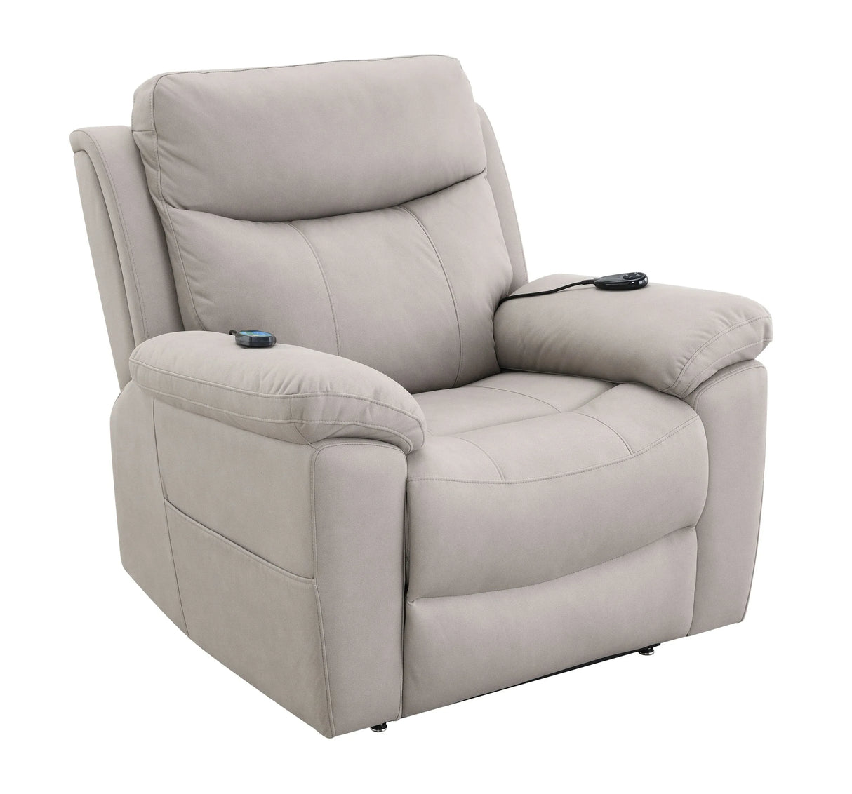 Light Gray Polished Microfiber Power Lift Heating Massage Chair - Omega Lifestyles