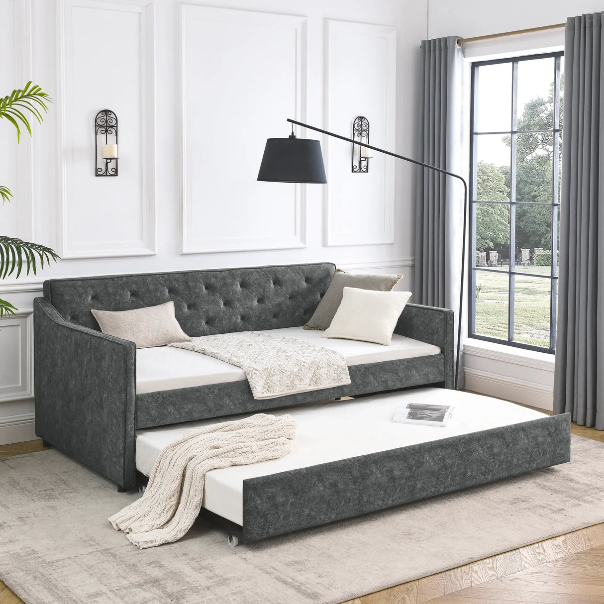 Twin Upholstered Tufted Daybed With Trundle - Omega Lifestyles