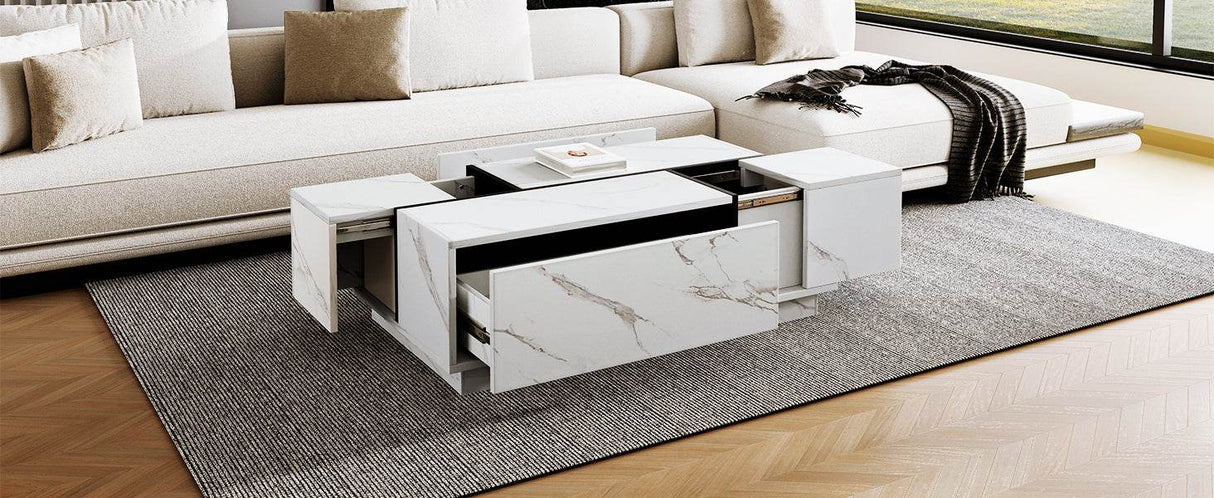 Modern White MDF Sliding Top Coffee Table With Storage - Sleep Galleria