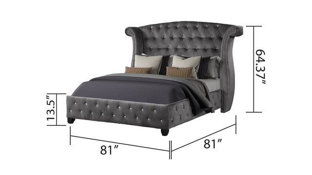 Crystal Tufted Upholstered Velvet King Bed Frame - Omega Lifestyles