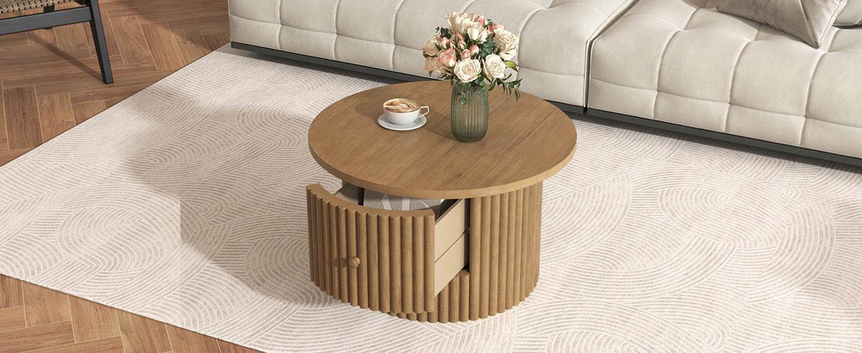 Round Farmhouse Coffee Table With Drawer - Sleep Galleria