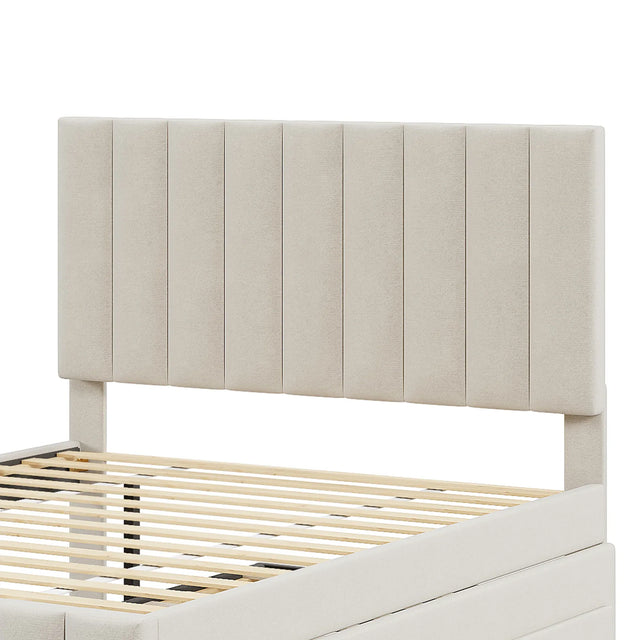 Full Full Size Upholstered Linen Platform Bed With Trundle - Omega Lifestyles