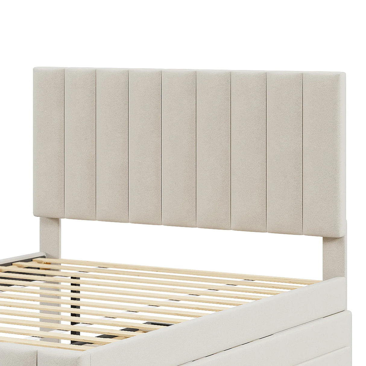 Full Full Size Upholstered Linen Platform Bed With Trundle - Omega Lifestyles