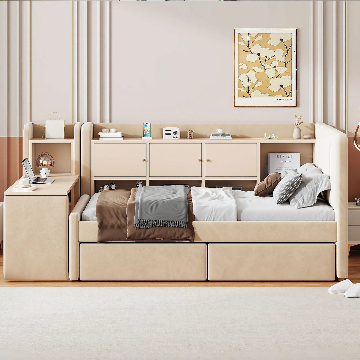 Twin Velvet Upholstered Daybed With Storage Drawers - Omega Lifestyles