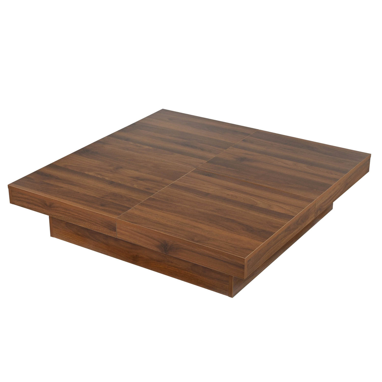 Square Walnut Veneer Coffee Table With Sliding Storage - Sleep Galleria