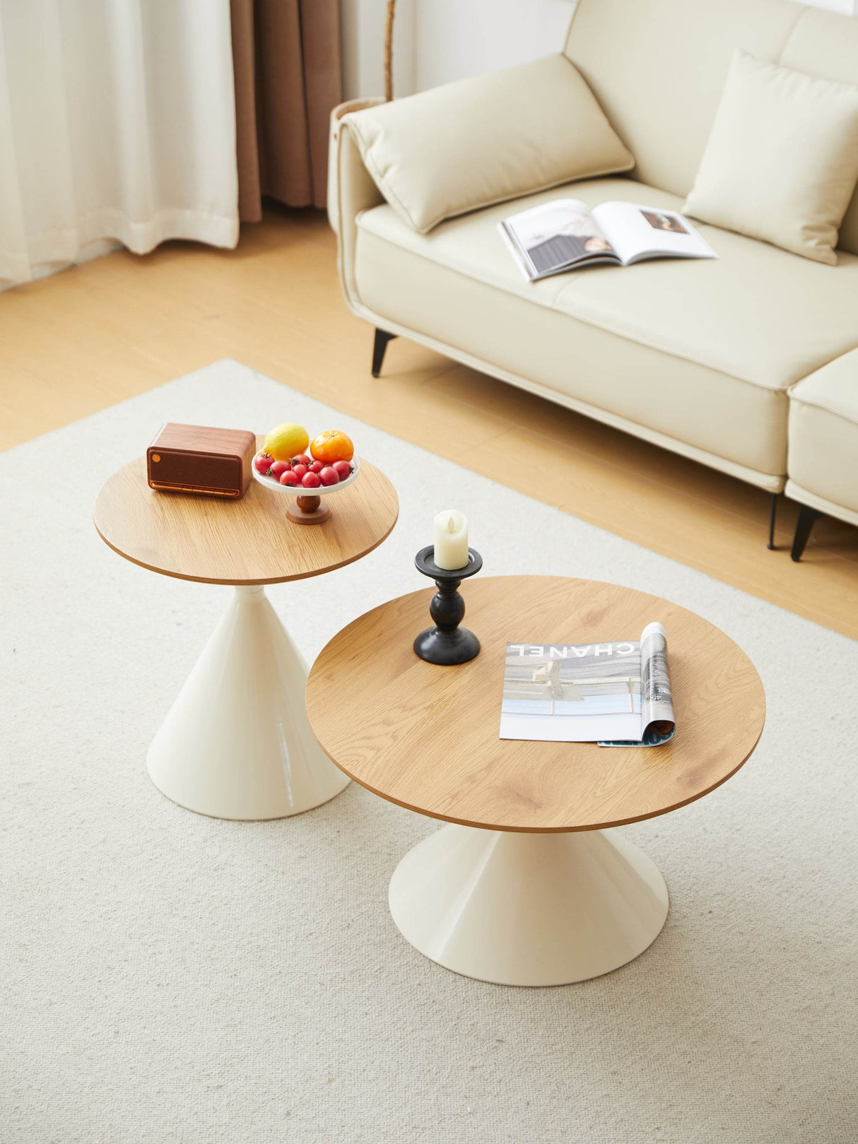 Round Brown White MDF And Metal Coffee Table Set - Sleep Galleria