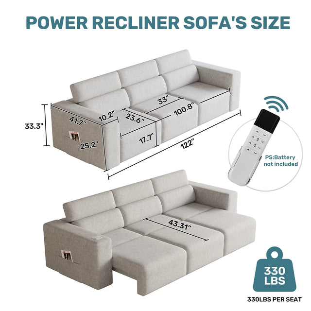 Power Reclining 3-Seat Sofa With Bluetooth Wireless Charging - Omega Lifestyles