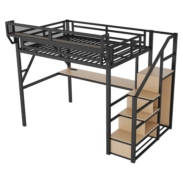 Full Metal Full Size Loft Bed With Desk Charging Station - Omega Lifestyles