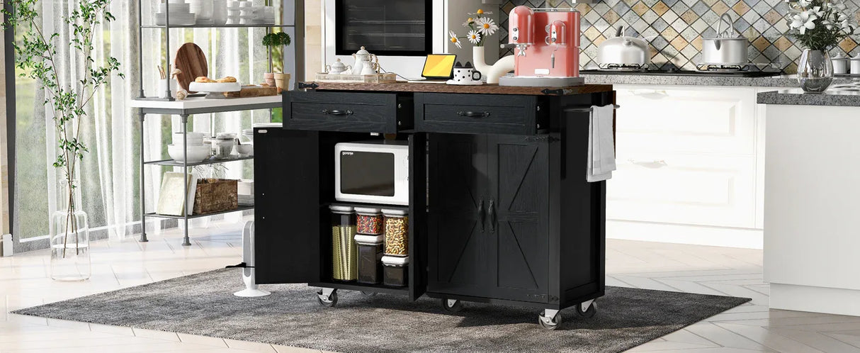 Farmhouse Style Rolling Kitchen Island With Power Outlet - Omega Lifestyles