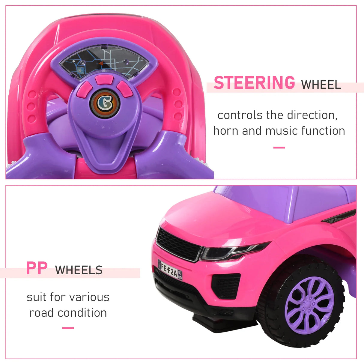 3-in-1 Toddler Ride On Push Car Stroller Toy Pink - Omega Lifestyles
