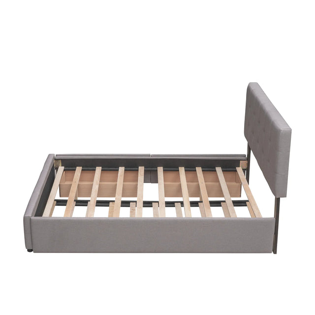 Upholstered Platform Bed With Drawers And Twin XL Trundle - Omega Lifestyles