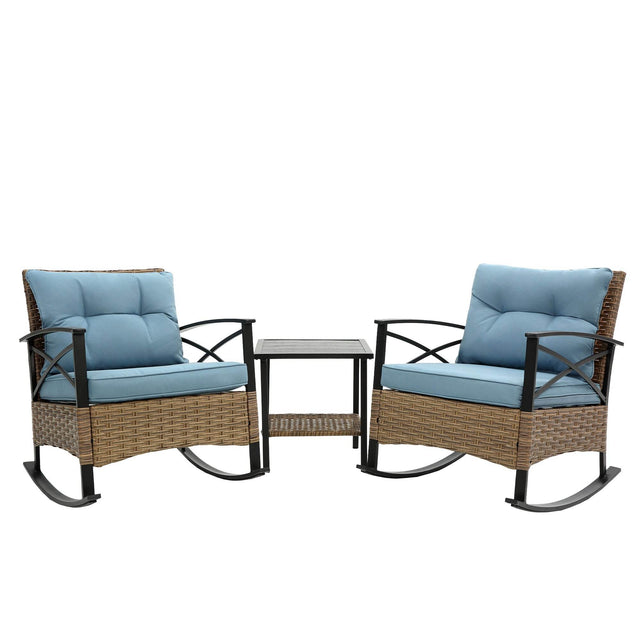 3-Piece Outdoor Rocking Rattan Chair Set With Table - Omega Lifestyles