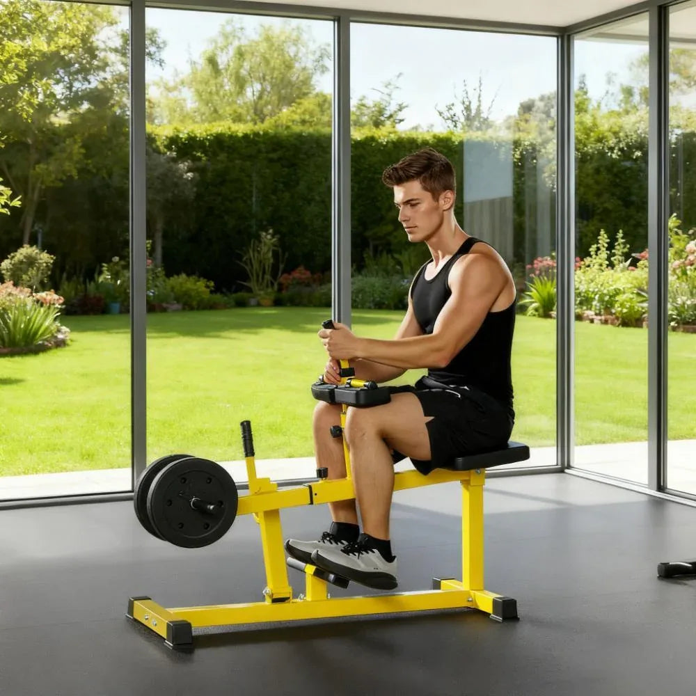 Ergonomic Seated Calf Raise Machine Steel Yellow - Omega Lifestyles