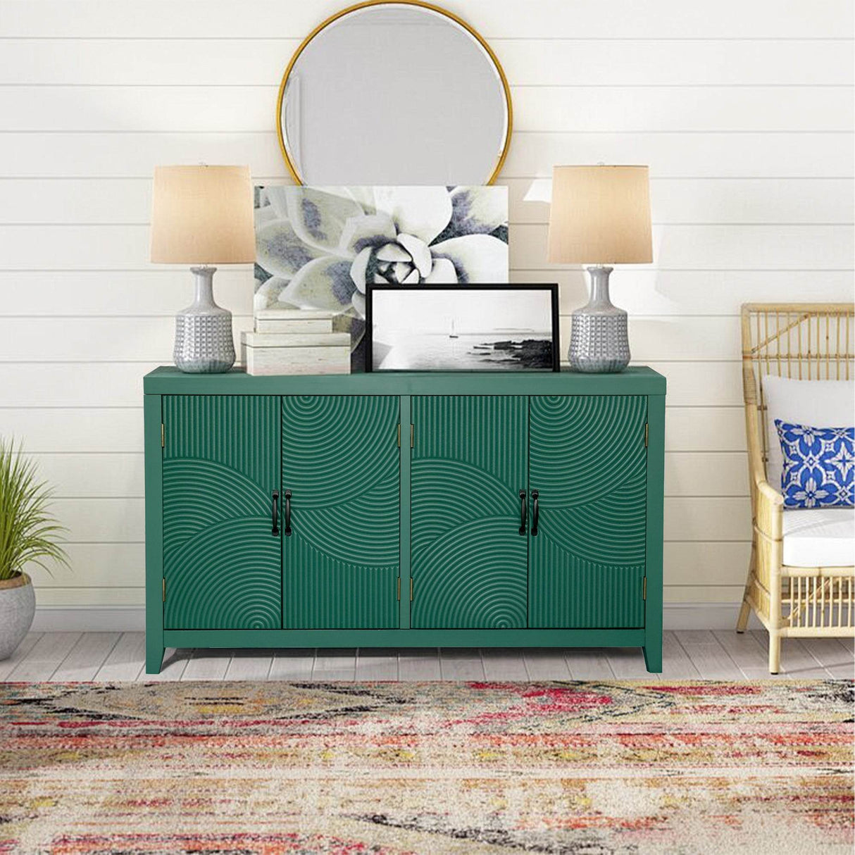 Vintage Green Accent MDF Cabinet With 4 Doors - Sleep Galleria