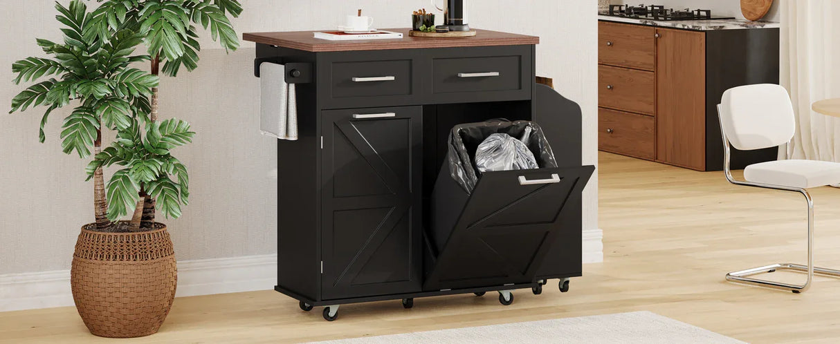 Farmhouse MDF Kitchen Island With Drop Leaf And Storage - Omega Lifestyles
