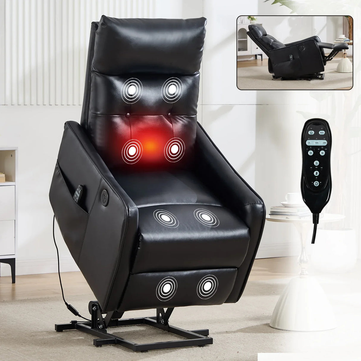 Medium-Firm Faux Leather Power Lift Recliner Chair With Massage - Omega Lifestyles