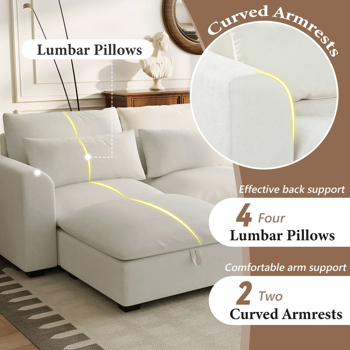 U-Shaped Modular 6-Seat Linen Blend Sofa With Ottomans - Omega Lifestyles