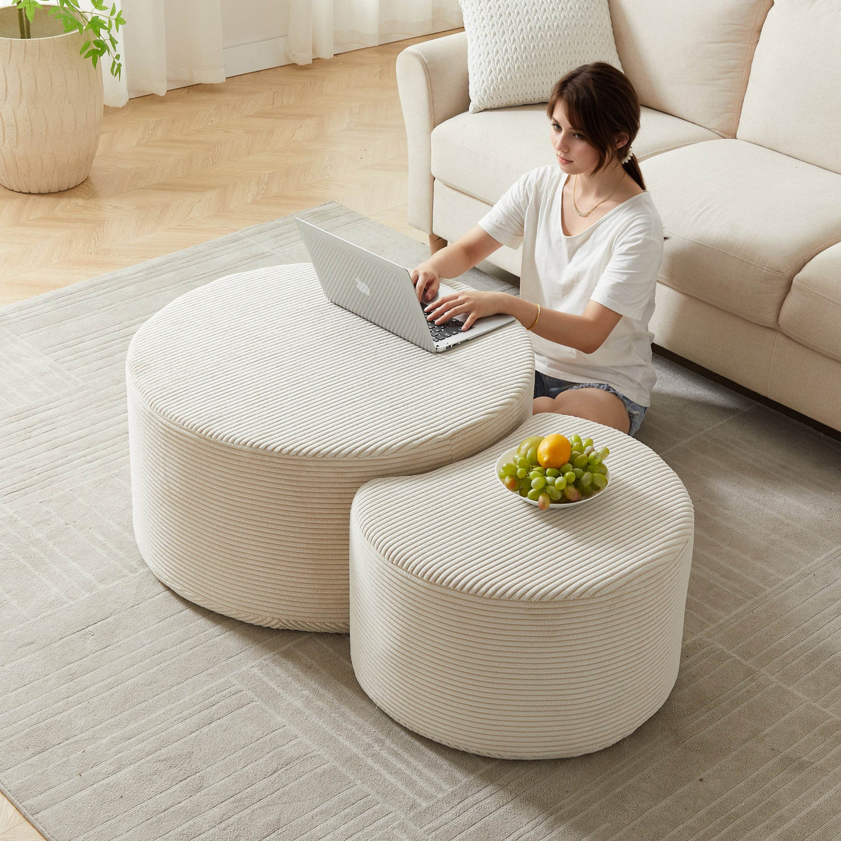 Set of 2 Upholstered Foam Ottoman Coffee Tables - Sleep Galleria