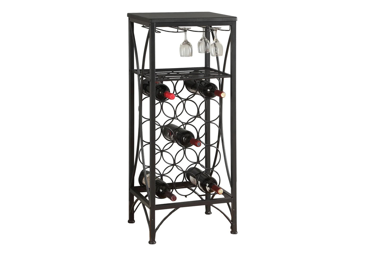 Black Metal Wine Rack Home Bar With Glass Storage - Omega Lifestyles
