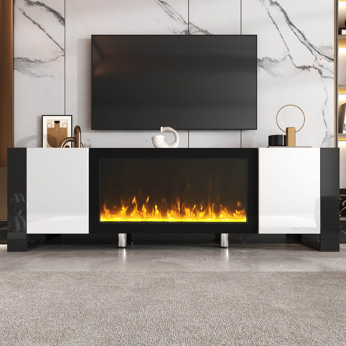 Modern White TV Stand With 34-Inch Electronic Fireplace - Sleep Galleria