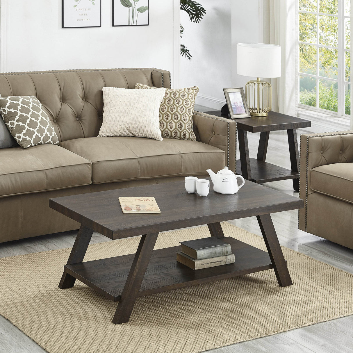 3-Piece Contemporary Wood Shelf Coffee Table Set - Sleep Galleria