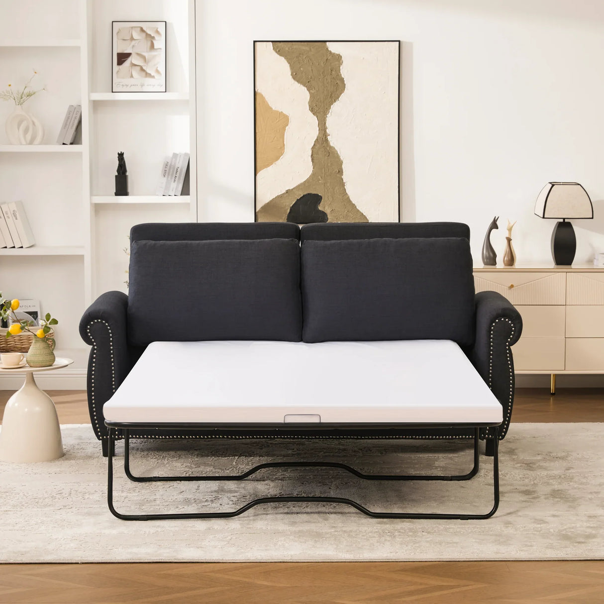 Modern Linen Convertible Sleeper Sofa Bed With Memory Mattress - Omega Lifestyles