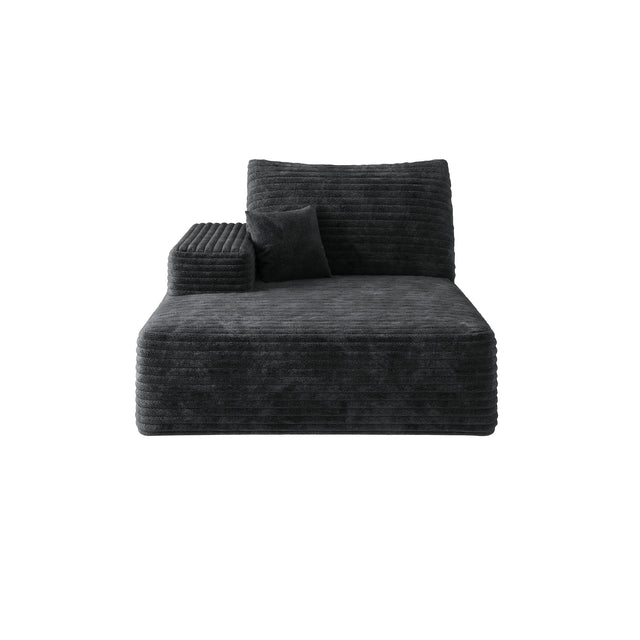 Black Plush Corduroy Modular Chaise Lounge Sofa