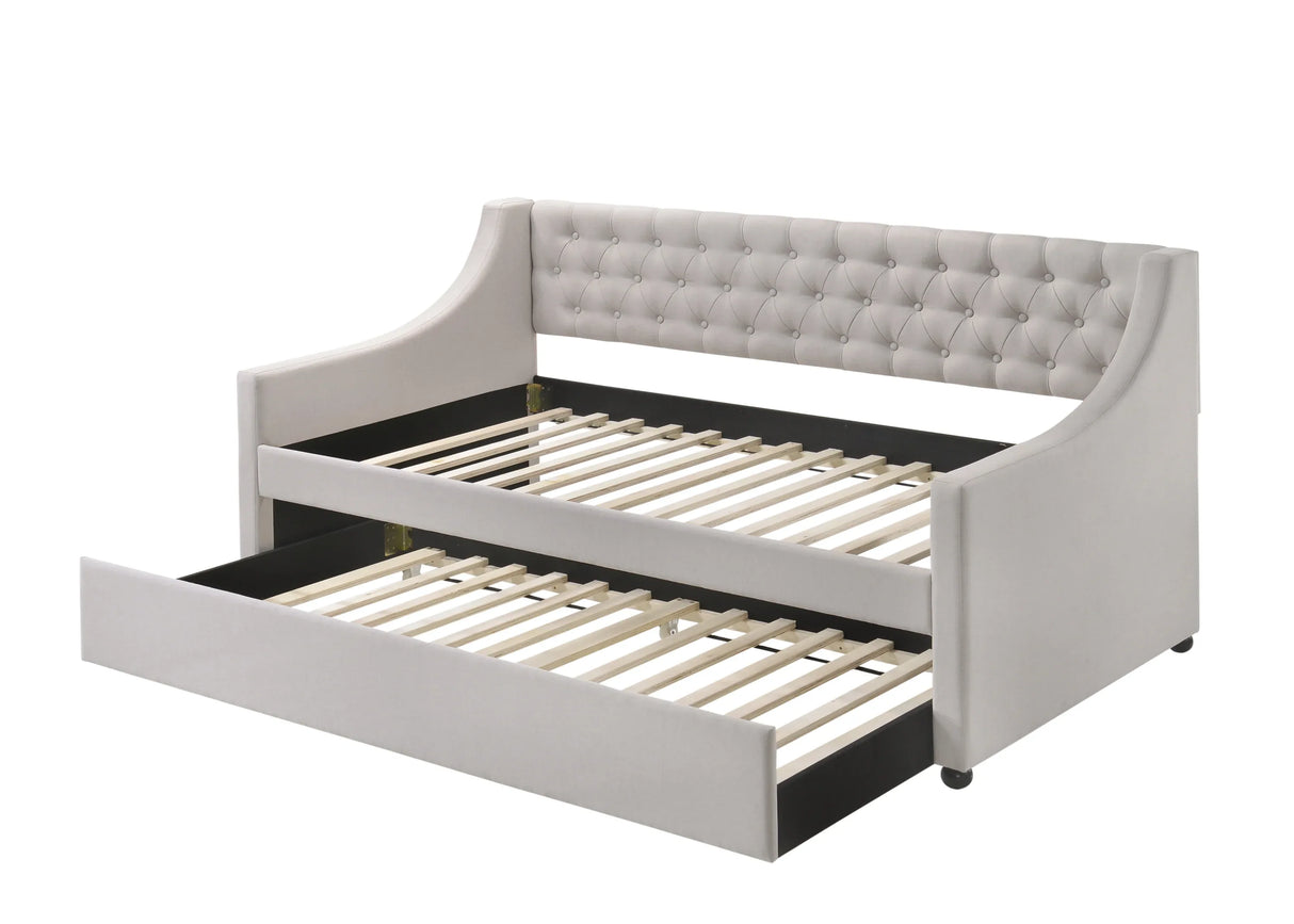Fabric Twin Daybed With Rollout Trundle And Button Tufted - Omega Lifestyles