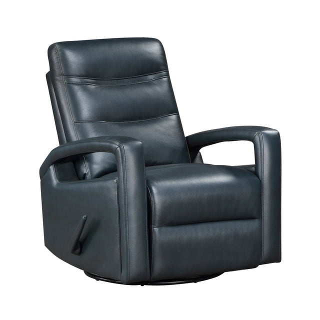 Plush Navy Blue Faux Leather Swivel Glider Recliner Chair - Omega Lifestyles