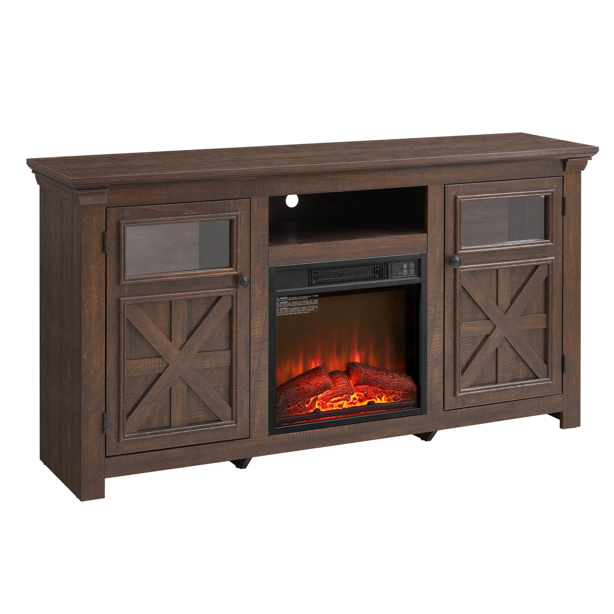 Farmhouse Espresso TV Stand With Fireplace Insert - Sleep Galleria