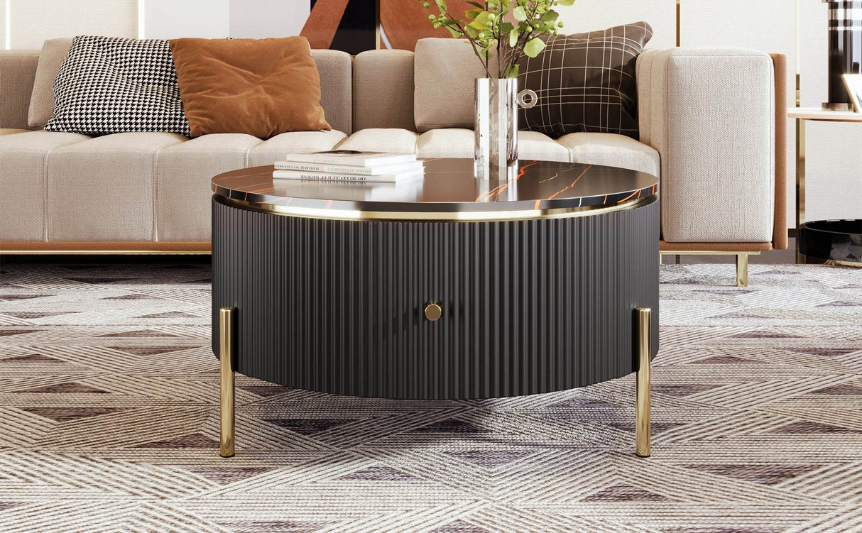 Modern Round Coffee Table With Two Large Drawers - Sleep Galleria