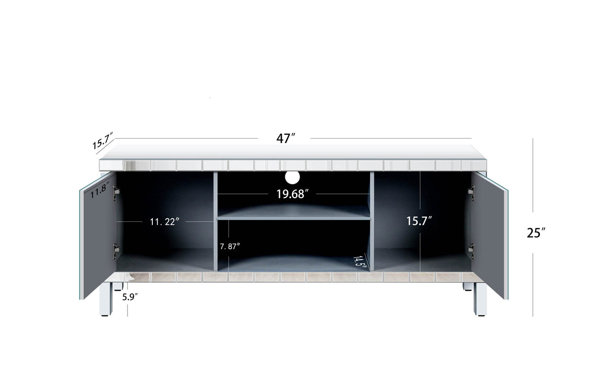 47-Inch Mirrored Dual Door TV Media Console - Sleep Galleria