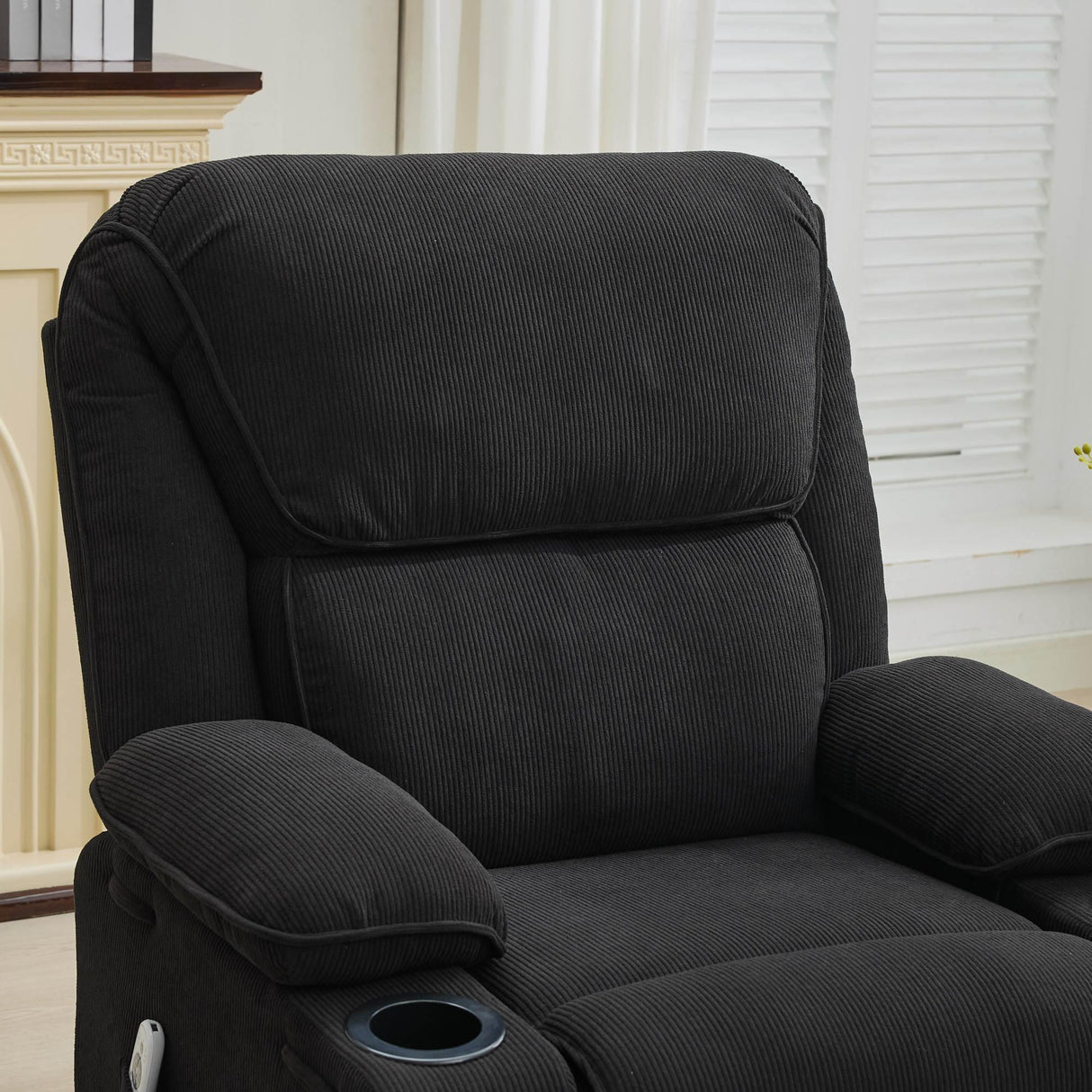 Medium-Firm Corduroy Remote-Controlled Heating Massage Recliner - Omega Lifestyles