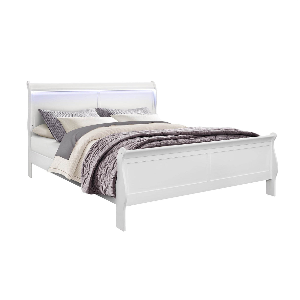 Modern White Sleigh King Bed Frame With LED Lighting