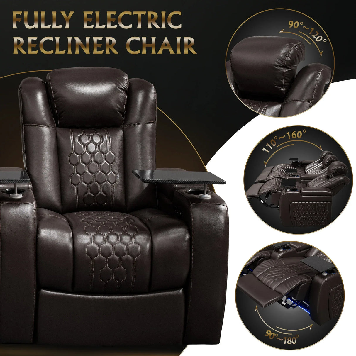 Top-Grain Nappa Leather Power Recliner With RGB Lighting - Omega Lifestyles