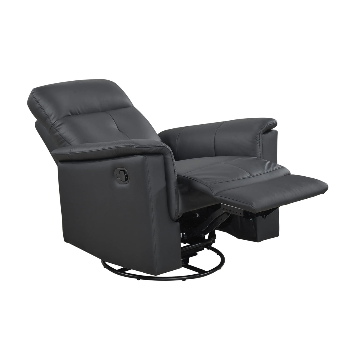 Black Genuine Leather Swivel Glider Reclining Chair - Omega Lifestyles
