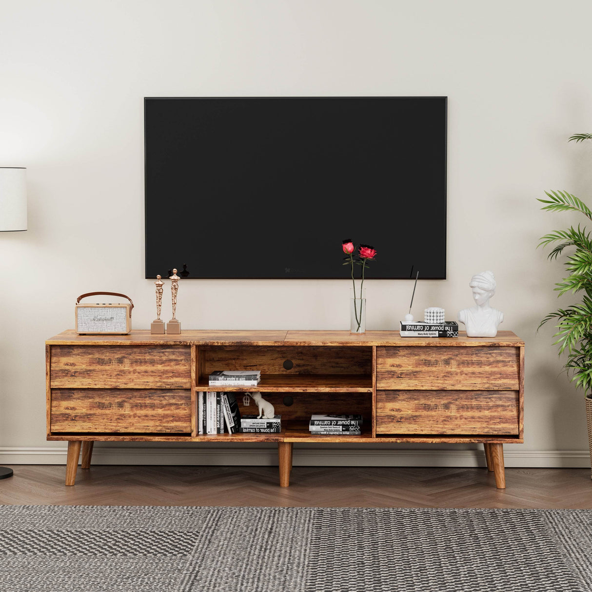 63-Inch Vintage Style Brown MDF TV Stand - Sleep Galleria