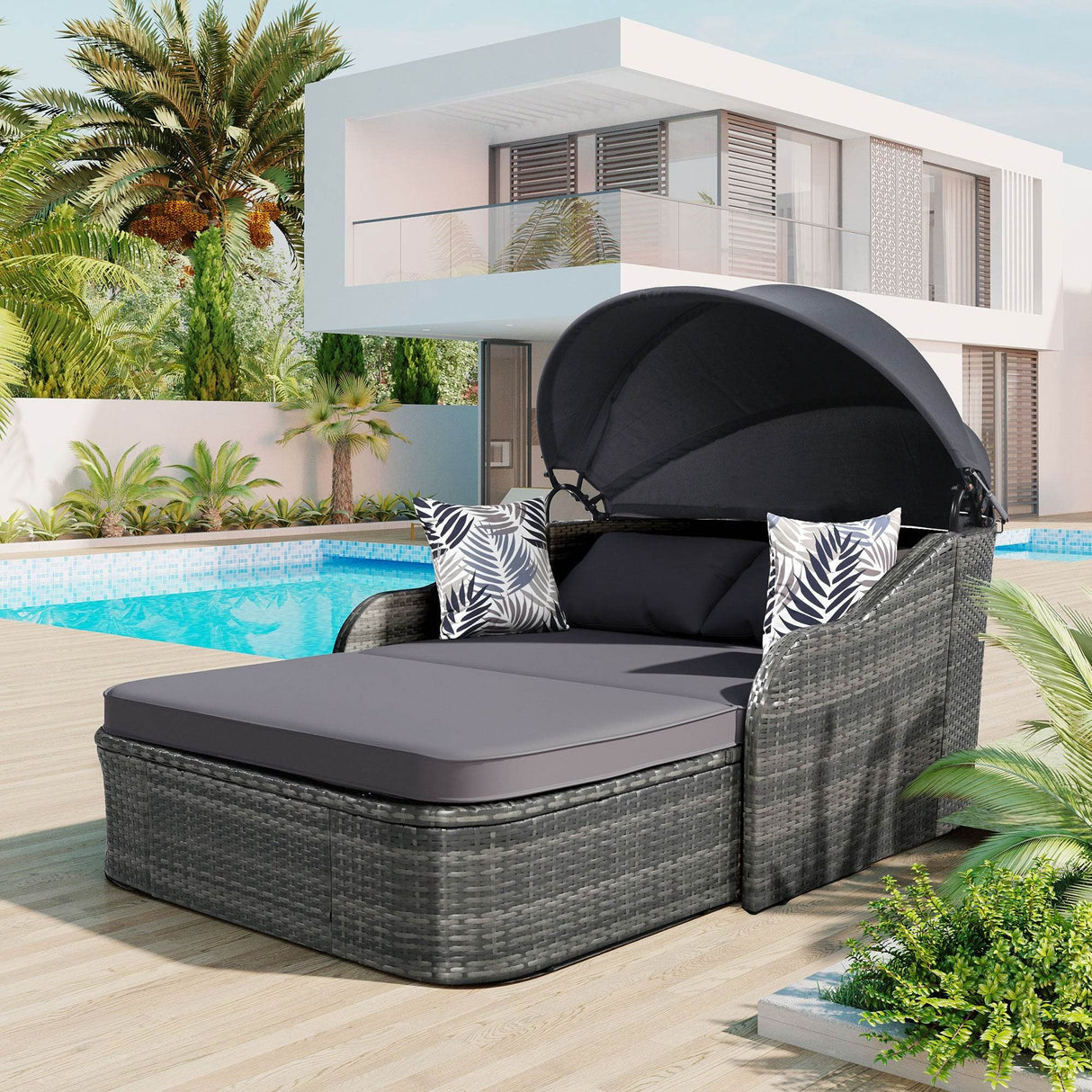 Outdoor PE Rattan Adjustable Canopy Double Sunbed - Omega Lifestyles