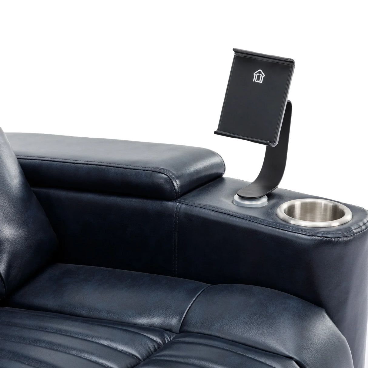 Power Swivel Blue PU Leather Recliner Chair With Tray Table - Omega Lifestyles