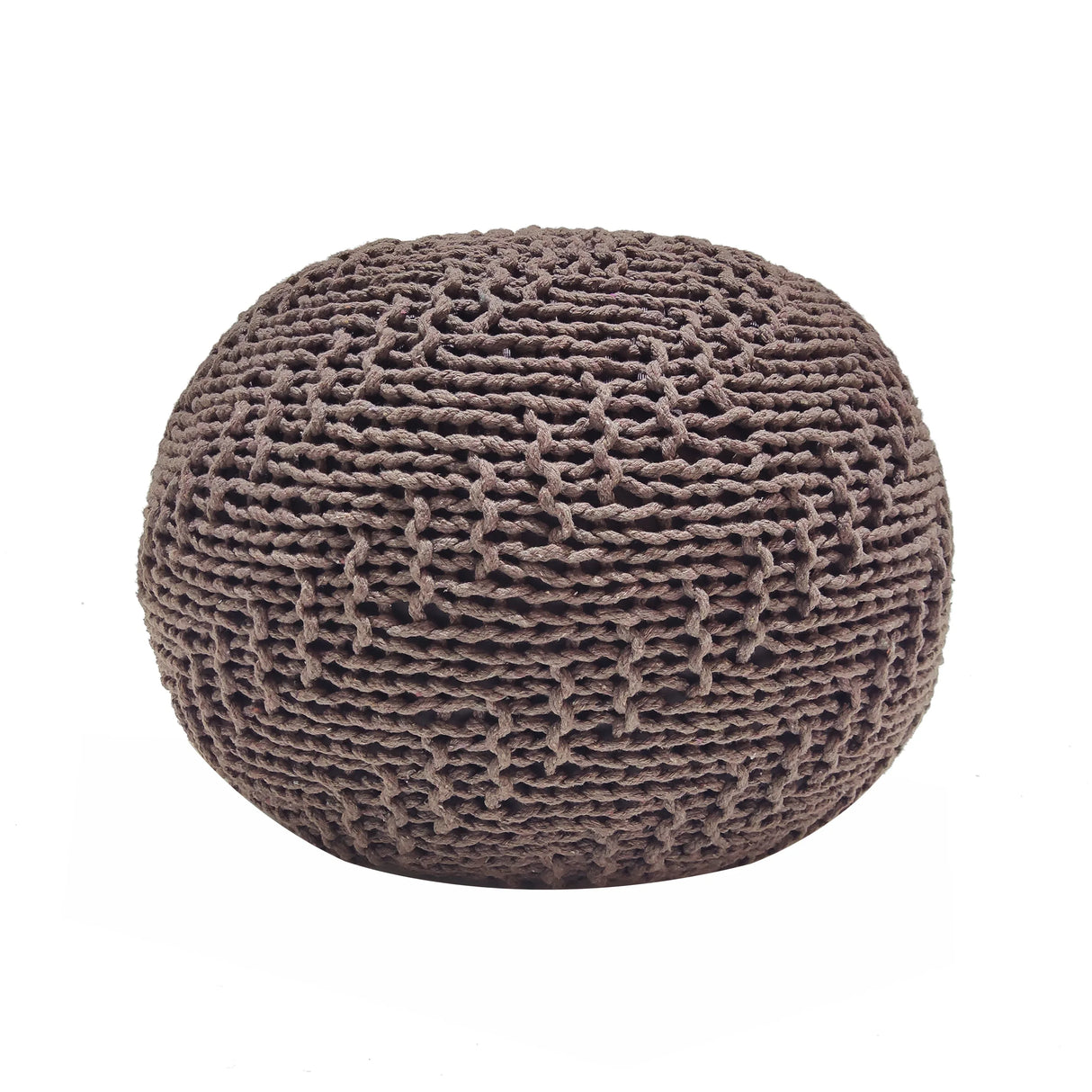 Modern Knit Weave Cotton Pouf Light Brown 20-Inch - Omega Lifestyles
