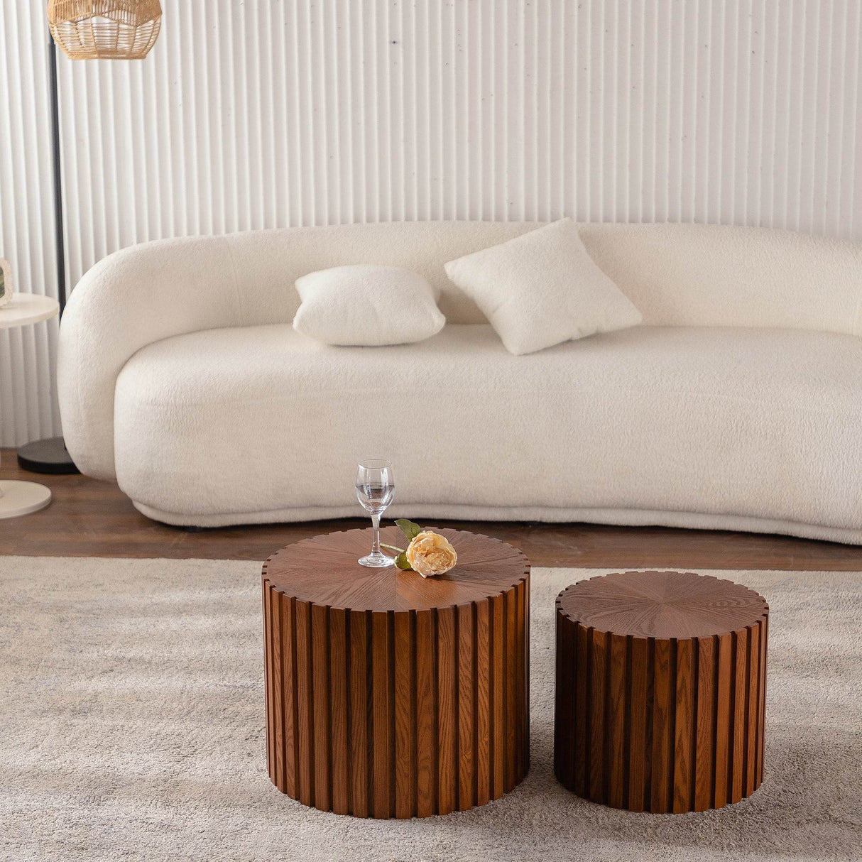 Modern Round Walnut Wood Coffee Table No Assembly Needed - Sleep Galleria